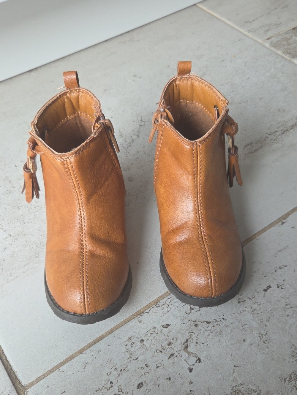 Kids Tan Ankle Boots - Classic Leather Look